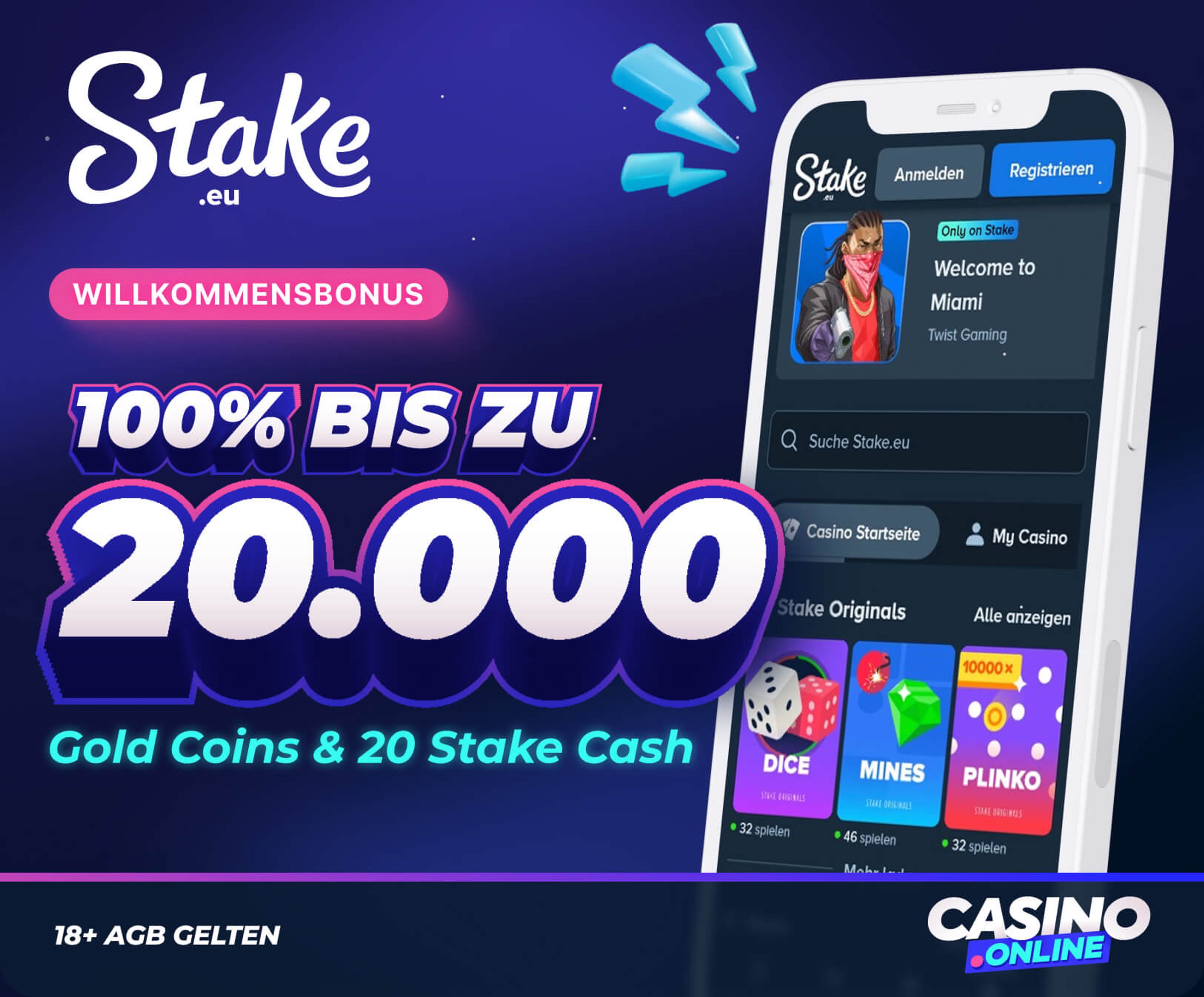 Stake.eu Casino Bonus 20.000 Gold Coins
